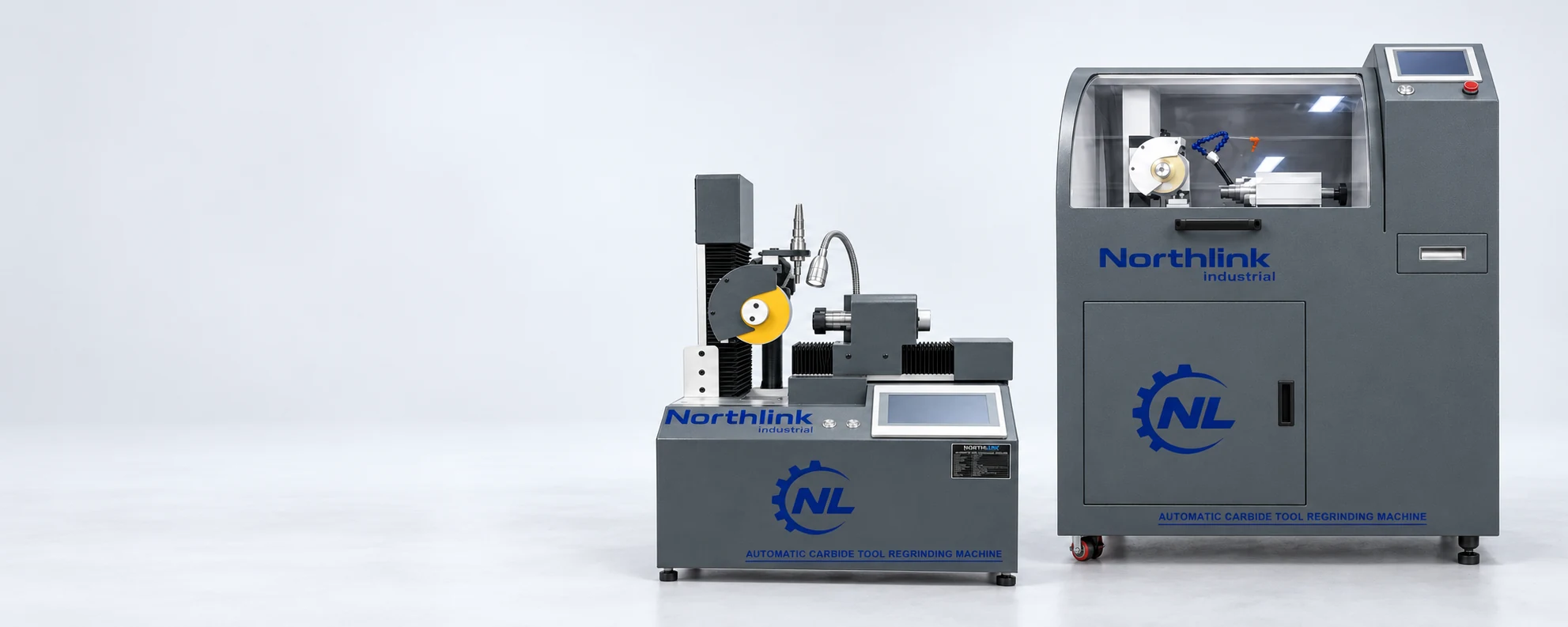 NorthLink NL-ATG-120 universal-axis grinder and NL-OIL-120 enclosed grinding cabinet